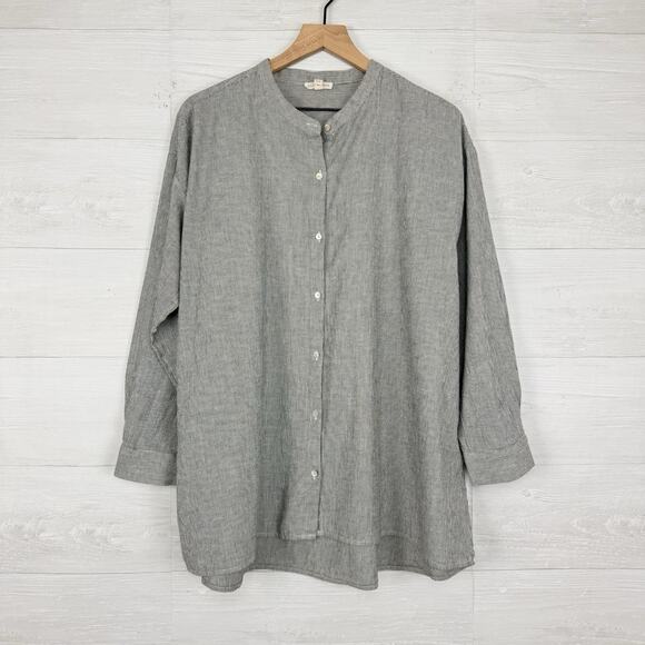 Eileen Fisher Organic Linen Cotton Tunic Shirt XL Gray Stripe Lagenlook Minimal - Picture 14 of 15